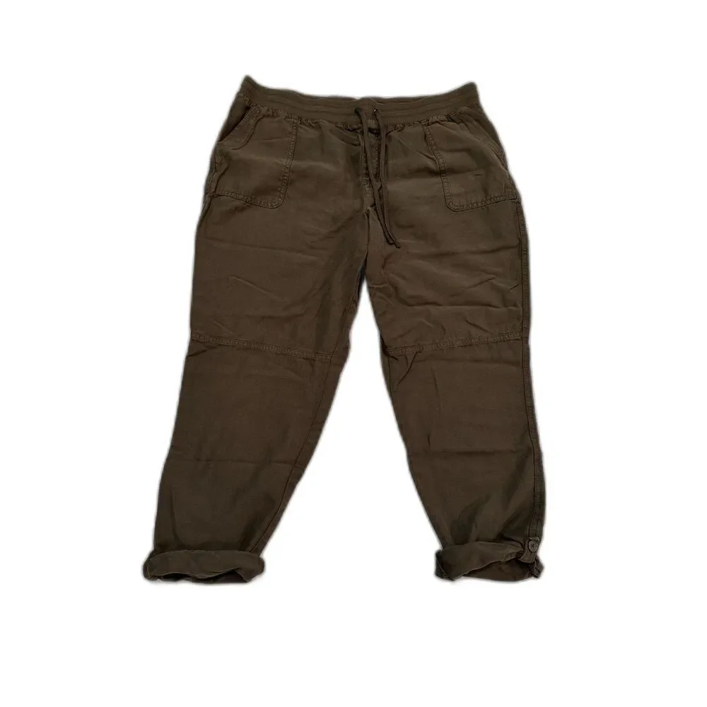 Maurices Dark Olive Green Elastic Drawstring Waist Cropped Pants Size 16 - Picture 1 of 4